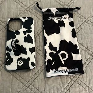 Loopy Case for I phone 13-  never used- cow print